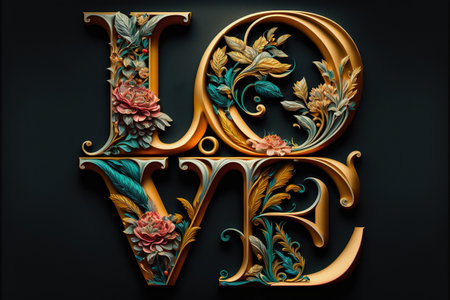 ai midjourney generative illustration of the word love with ornamented capital lettersの素材