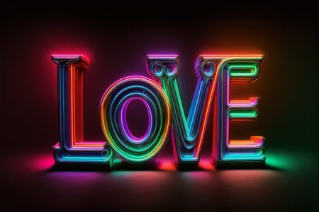 ai midjourney generative illustration of the word love with neon colored capital lettersの素材