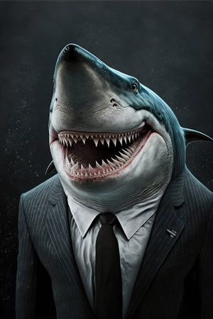 shark in business suit, ai illustrated midjourney cartoon styleの素材