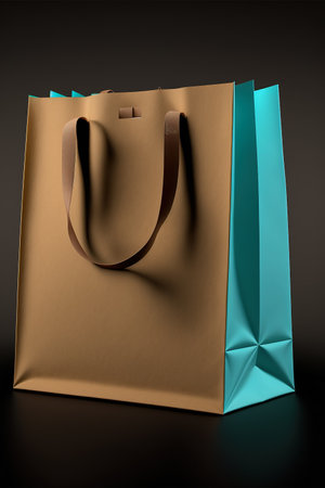ai midjourney illustration of a brown turquoise shopping bag against black backgroundの素材