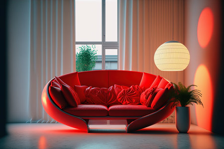ai midday illustration of a red sofa in a modern flatの素材