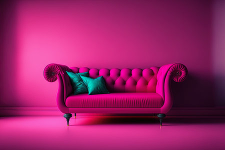 ai midday illustration of a pink cozy sofa in a pink roomの素材
