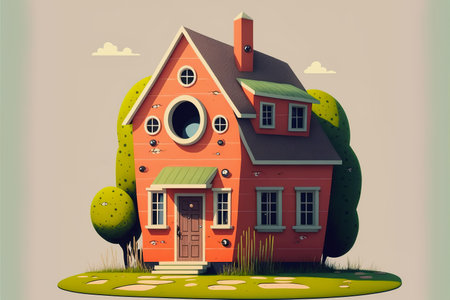 AI generative illustration of a house in cartoon styleの素材