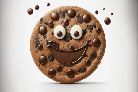 ai midjourney illustration of a chocolate cookie with a happy face on white backgroundの素材