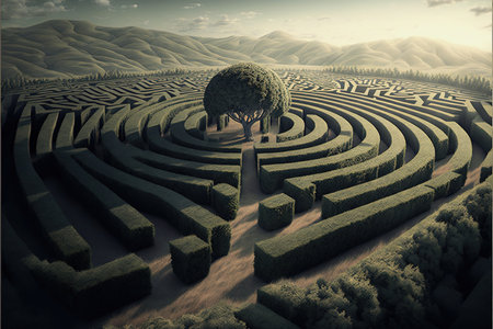 AI generated mid-journey illustration of a maze fantasy landscapeの素材