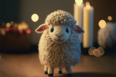 ai midday illustration of a cuddly fluffy cute sheepの素材