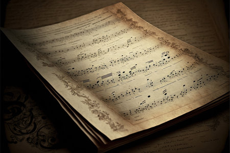 midjourney ai created illustration of sheet music in vintage styleの素材