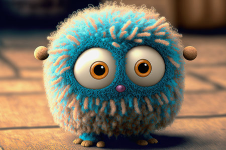 ai midjourney illustration of a cute fluffy monster in blue colorの素材