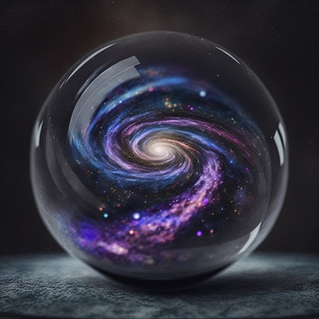 Midday render of a Galaxy in a glass sphereの素材