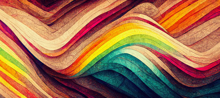 illustration of a colorful wallpaper background header , multicolored striped swirled patternの素材