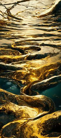 ai midjourney illustration of vertical banner with abstract golden pattern in waterの素材