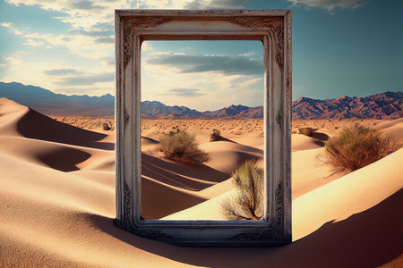 midday illustration of a frame in a desert landscapeの素材