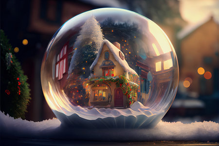 small winter landscape in a glass sphere, midday illustrationの素材