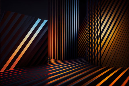 midday illustration of glowing abstract lines in a dark room as image backgroundの素材