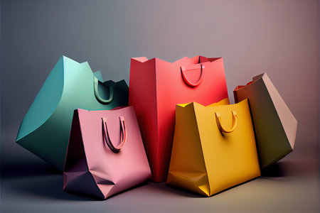 illustration of colorful shopping bags on gray backgroundの素材
