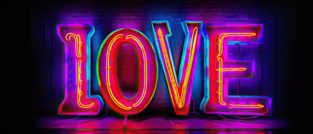 generative ai illustration of the neon colored word Loveの素材