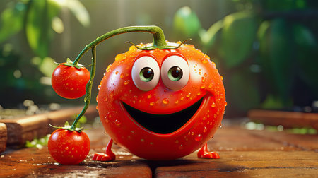 generative ai illustration of a laughing cute tomato characterの素材
