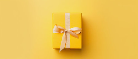 generative ai illustration of a yellow present against yellow background with copy spaceの素材