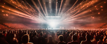 generative ai illustration of rock concert in big festival hall with huge audienceの素材