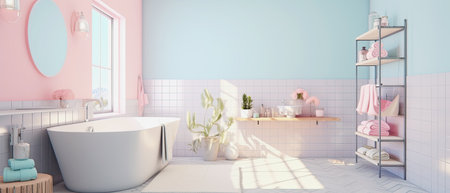 generative ai illustration of a cozy pastel colored bathroomの素材