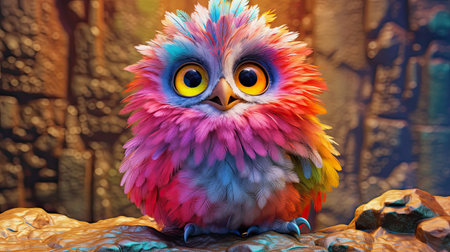 generative ai illustration of a cute fluffy pink colored baby owlの素材