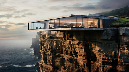 ai generative, extreme living place of modern home on stunning cliffの素材