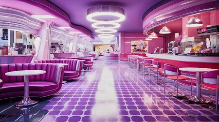 AI generative, modern futuristic kitschy cafe in pastel colorの素材