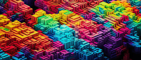 Generative AI illustration of 3D pixel art psychedelic colored background patternの素材
