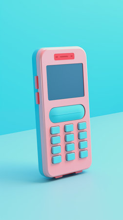 AI generative 3d illustration of a pink mobile phone against blue backgroundの素材