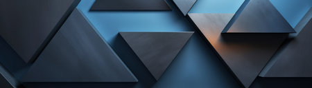 AI generative illustration of a 3d triangle wall in blue and dark blue in banner sizeの素材