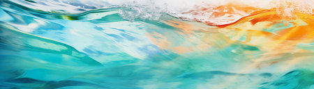 AI generative background illustration banner with a colorful water surface, green and orange colorの素材