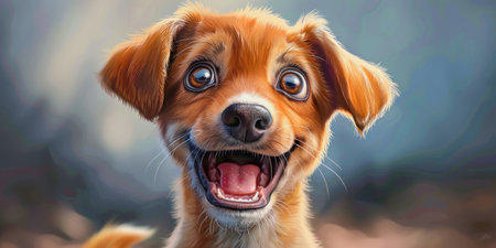 AI generative illustration of a cute looking brown young cartoon dogの素材