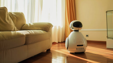 AI generative illustration of a surveillance robot in a living roomの素材