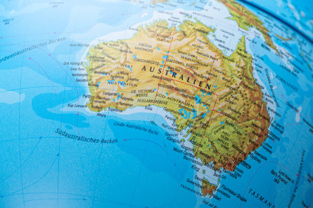 Close-up view of an educational map of Australiaの写真素材