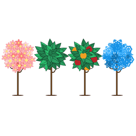 seasons.four trees depicting times of the year.trees isolated on white background.vectorのイラスト素材