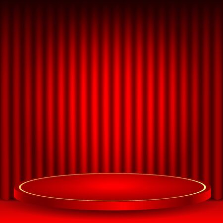 theatrical background.scene and red curtains.red podium on a background of red drape curtains.Interior for the theater and exhibitions.vectorのイラスト素材
