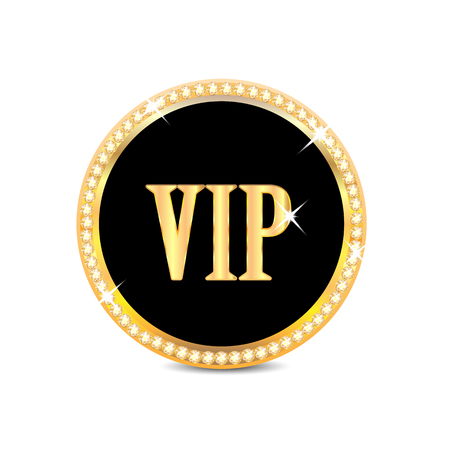 medal with the word vip  isolated on white background.insignia in gold with brilliant stones.vectorのイラスト素材