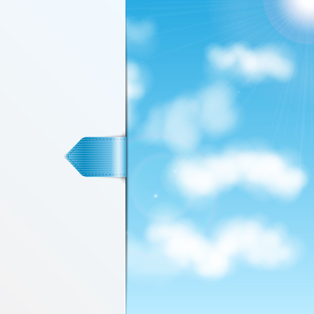 sky background with a sheet of white paper and bookmark.eco background.vectorのイラスト素材