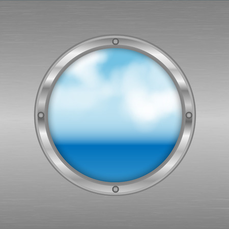 porthole with a view of the sea.sky and ocean outside the window.vectorのイラスト素材