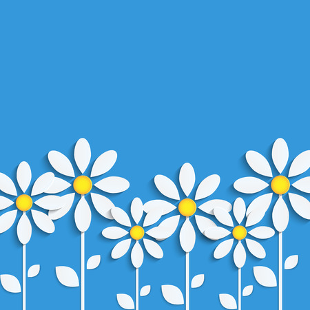 floral background.white camomiles  on  blue background.paper flowers.vectorのイラスト素材