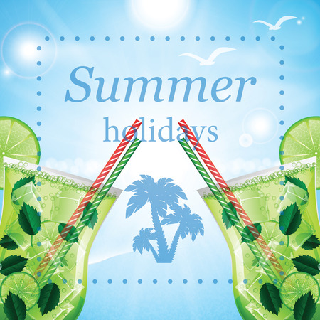 Summer holidays vector illustration with cocktailsのイラスト素材