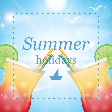Summer holidays vector illustration with cocktailsのイラスト素材