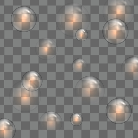 Set of  transparent glass spheres on a plaid background.Transparent bubblesのイラスト素材