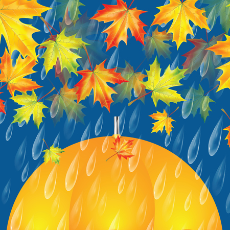 Autumn background with umbrella, maple leaves and rain dropsのイラスト素材
