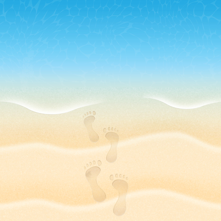 Summer background with beach sand and sea.Footprints in the sandのイラスト素材