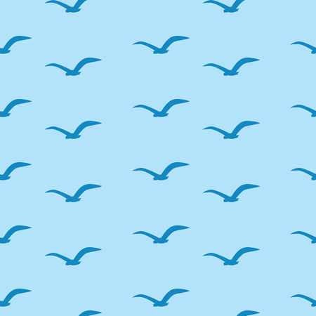 Seamless pattern with white birds on a blue background. Seagulls are flyingのイラスト素材