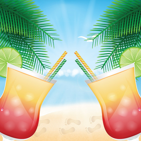 Design a menu for summer drinks.Summer cocktails on the background of the seaのイラスト素材