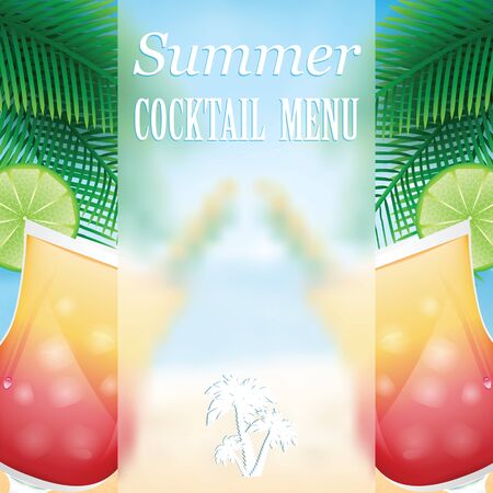 Design a menu for summer drinks.Summer cocktails on the background of the seaのイラスト素材