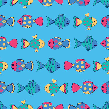 Seamless pattern with colorful fish.Tropical cartoon fishのイラスト素材