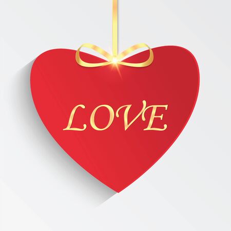Gift card in the form of heart for Valentine's day. Red heart with golden ribbonのイラスト素材